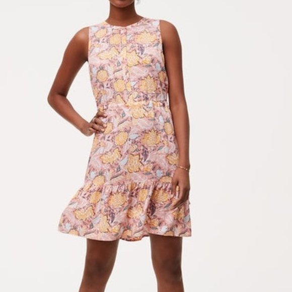 LOFT Floral Mini Dress in Pink and Yellow - Picture 1 of 7